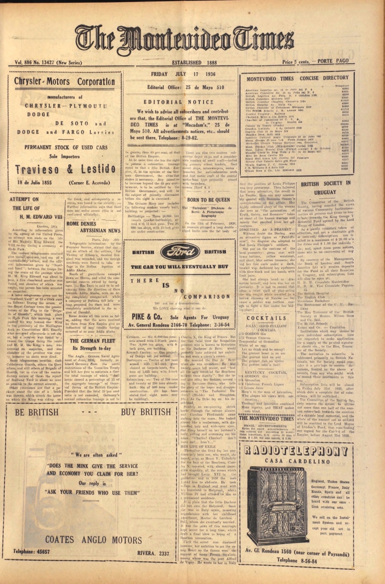 THE MONTEVIDEO TIMES del 17/07/1936